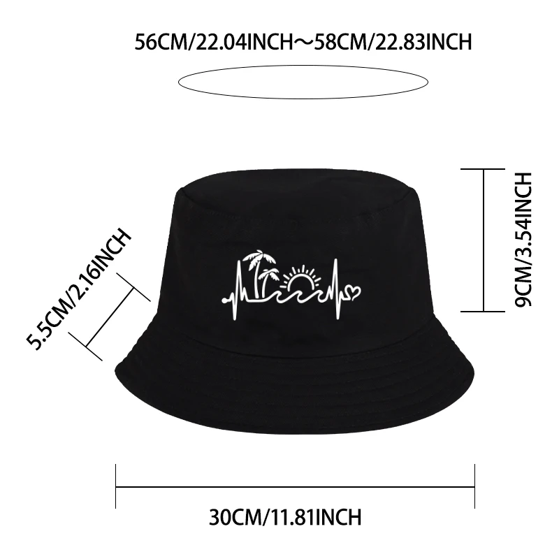 Beach Heartbeat Print Bucket Hat Casual Foldable Fisherman Hat for Women Summer Beach Vacation Outdoor Activities