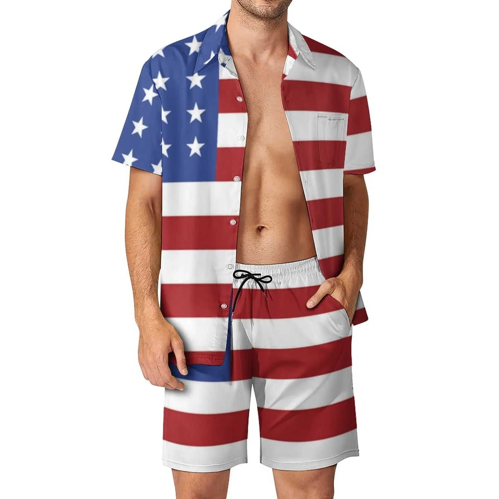 American USA Flag Fitness Outdoor Men Sets Patriotic Stars Stripes Casual Shirt Set Custom Shorts Aesthetic Suit Plus Size