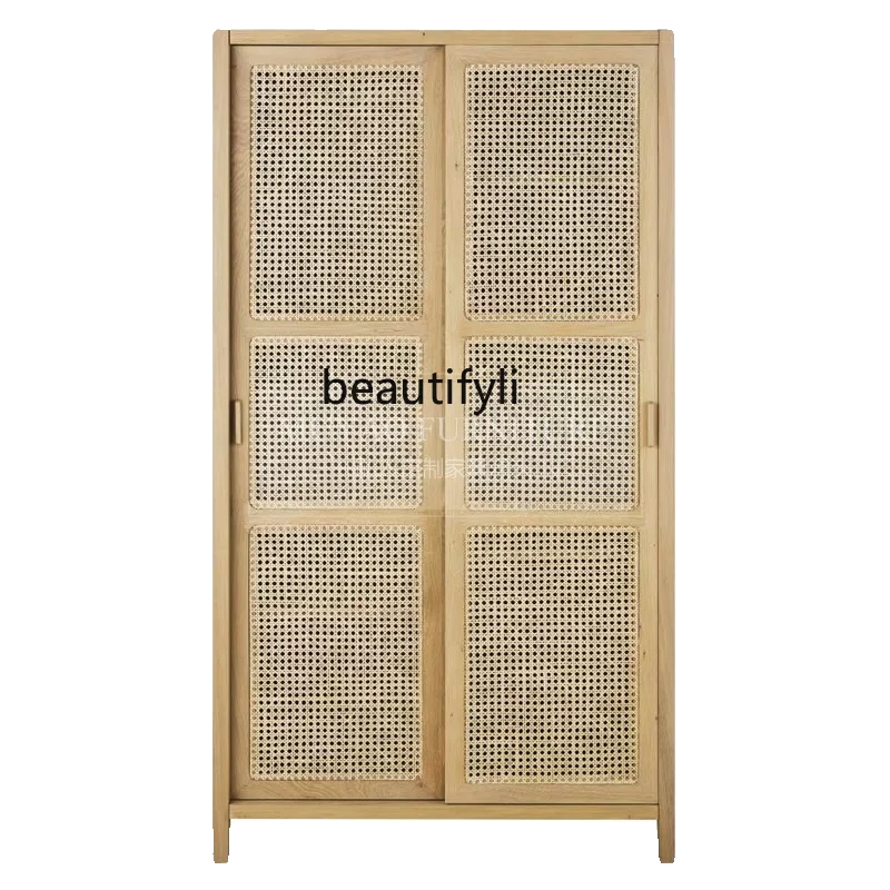 

Nordic natural rattan wardrobe, children's bedroom sliding door storage locker small apartment