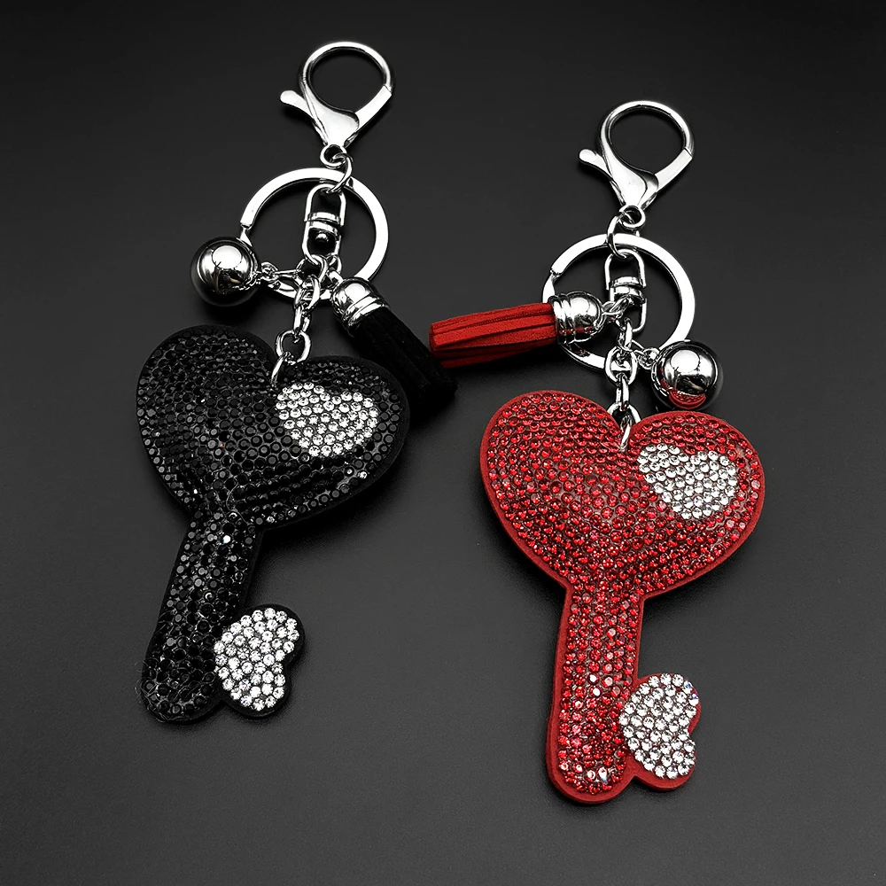 Romantischer Strass-Herz-Schlüsselanhänger mit Quaste und Glocke, Jubiläums-Paar-Mode-Handtaschen-Dekoration, Schmuckgeschenke – Detail 6