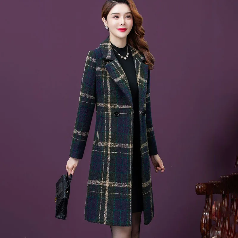 Women's Double-Sided Cashmere Coat, Wool Windbreaker, One Button Plaid Woolen Coat, Long Waist, Female Overcoat, Autumn, Winter