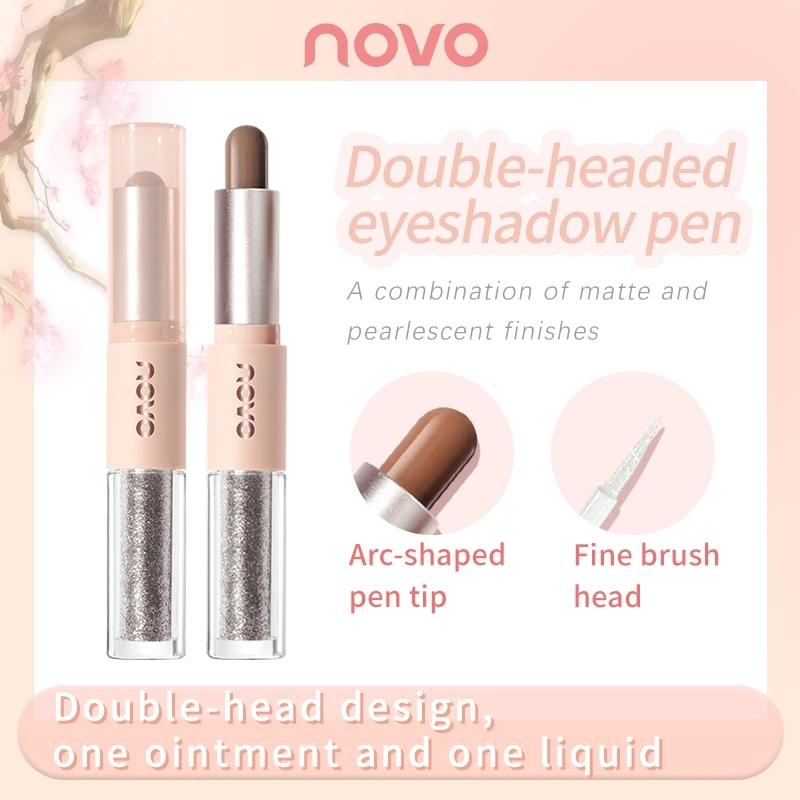 Tweekoppige vloeibare oogschaduw eyeliner-pen, langdurig make-upeffect, gemakkelijk te kleuren, parelachtige glitter oogmake-up met pailletten