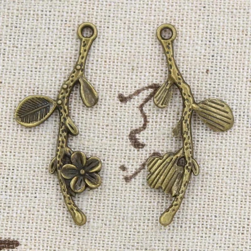 12 sztuk Charms oddział wiśni kwiat 41x17mm Antique Making wisiorek fit, w stylu Vintage tybetański brąz, ręcznie robiona biżuteria DIY — zdjęcie 3