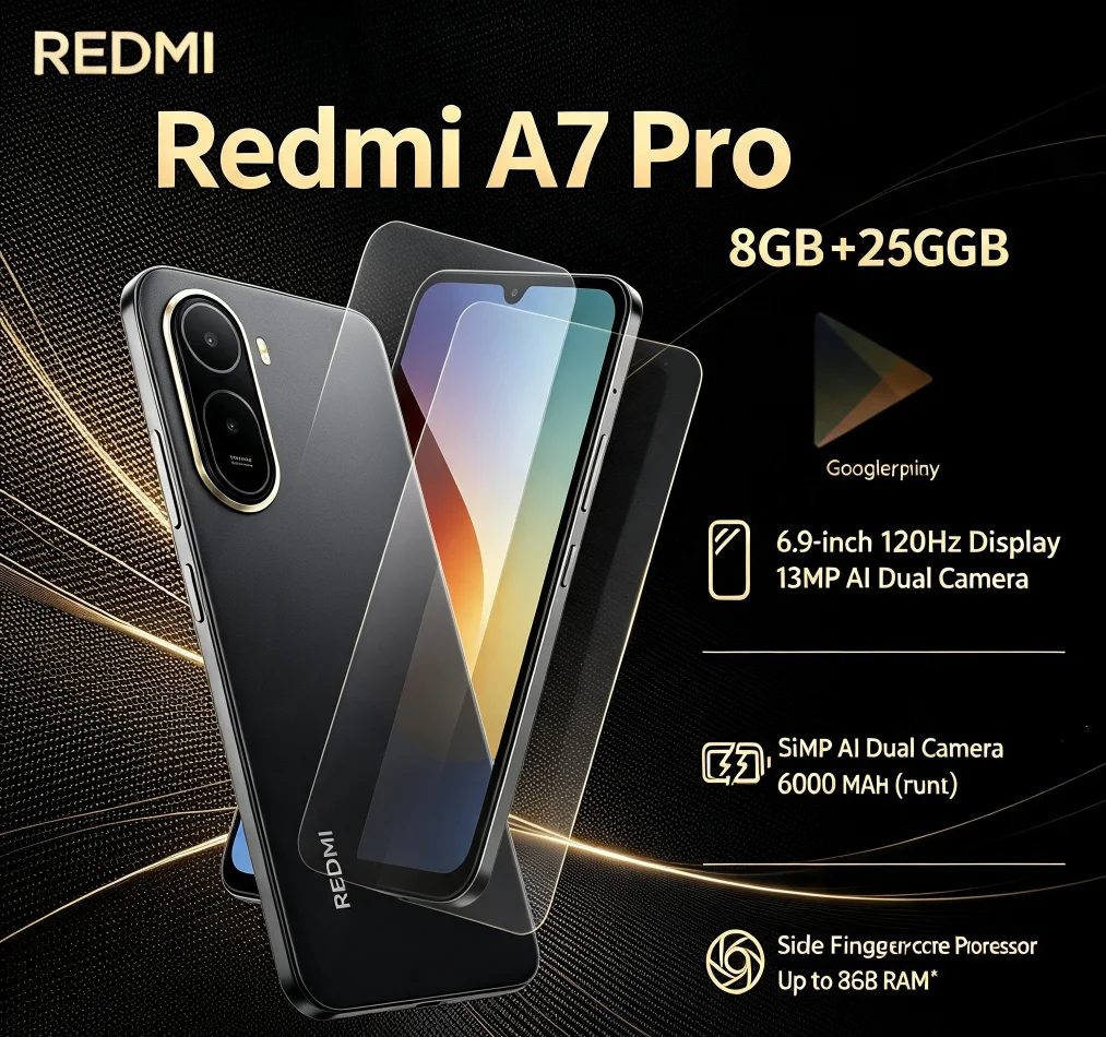 Latest 2026 Redmi A7Pro Genuine Authentic Smartphone 8GB RAM 256GB ROM 6.9'' FHD+ Screen Helio G85 Chipset Dual 5G VoLTE Support