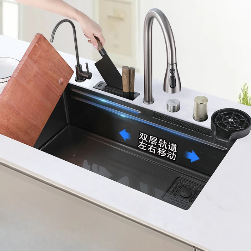 

Built-in waterfall sink large single slot knife holder undercounter basin washing basin kitchen household