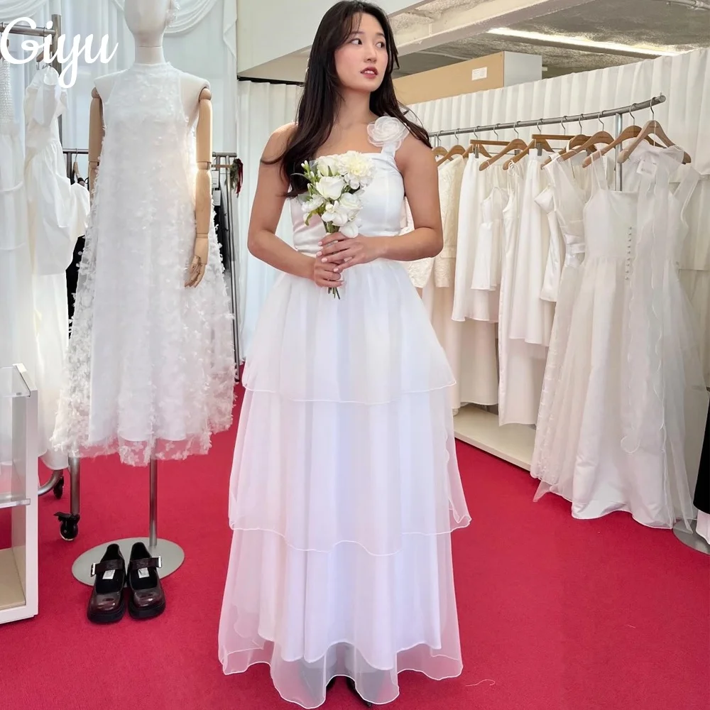

Giyu Simple A-line Wedding Dresses Square Collar Tiered Pleat Flower New Korea Photoshoot Party Dress 웨딩드레스 Customized 2025