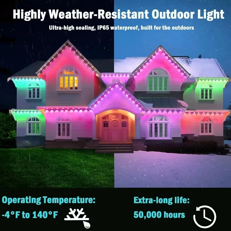 100피트 60LED 스마트 야외 스트링 라이트 IP67 방수 앱 제어 RGBIC DIY 음악 동기화 파티오 처마 파티 장식 조명