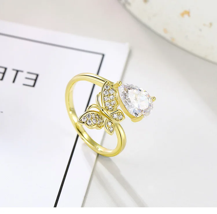 Pastoral Retro Water Drop Fine Jewelry 100% 18k Gold Trendy Resizable Rings for Girls Wild Style Gift