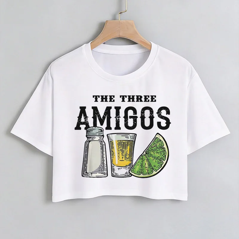 Mexiko-Reise Party Festival Grafik-Print Crop Tops für Frauen 90er Y2K Cropped T-Shirt Sexy Damen-T-Shirt Kleidung Weibliches T-Shirt