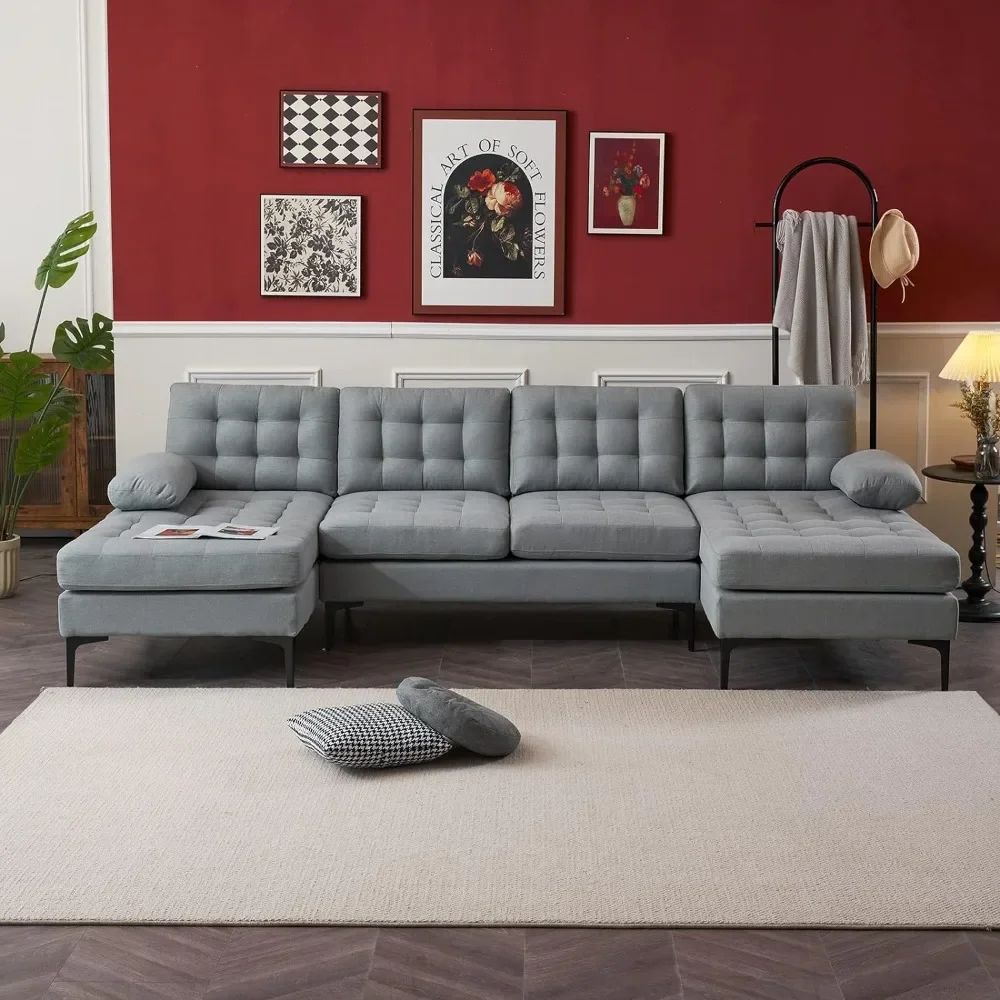 Convertible Sectional Sofa with Double Chaises & Metal Legs, 110