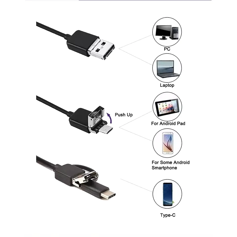 Image 6: Caméra endoscopique Android Type C PC 7MM USB étanche pour inspection automobile 1-10m avec 6 LED
