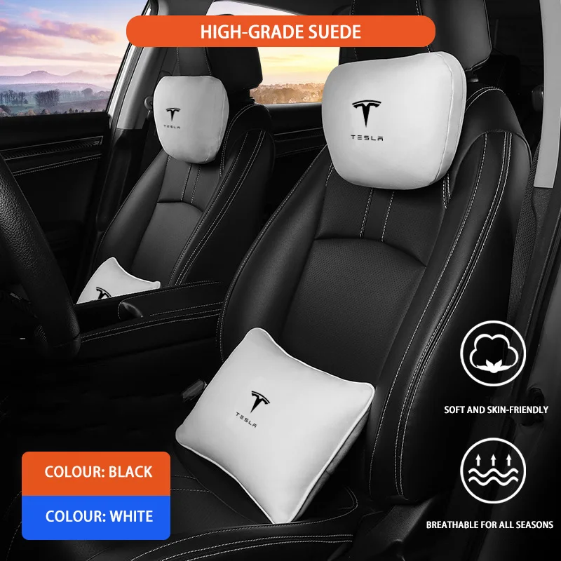 

For Tesla Model 3 S X Model Y Juniper Highland 2026 2025 Accessories Ultra-fine suede Headrest Neck Pillow Waist Pillow Interior