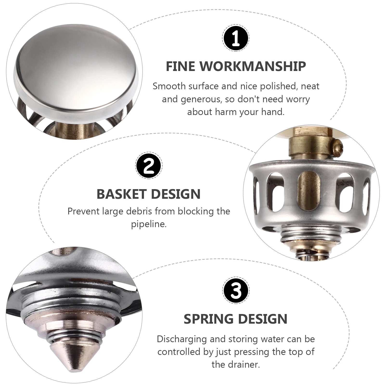 

2Pcs Stainless Steel Sink Strainer Bathroom Water Trough Stopper Popup Drain Plug Filter Durable Rustproof Thick Material