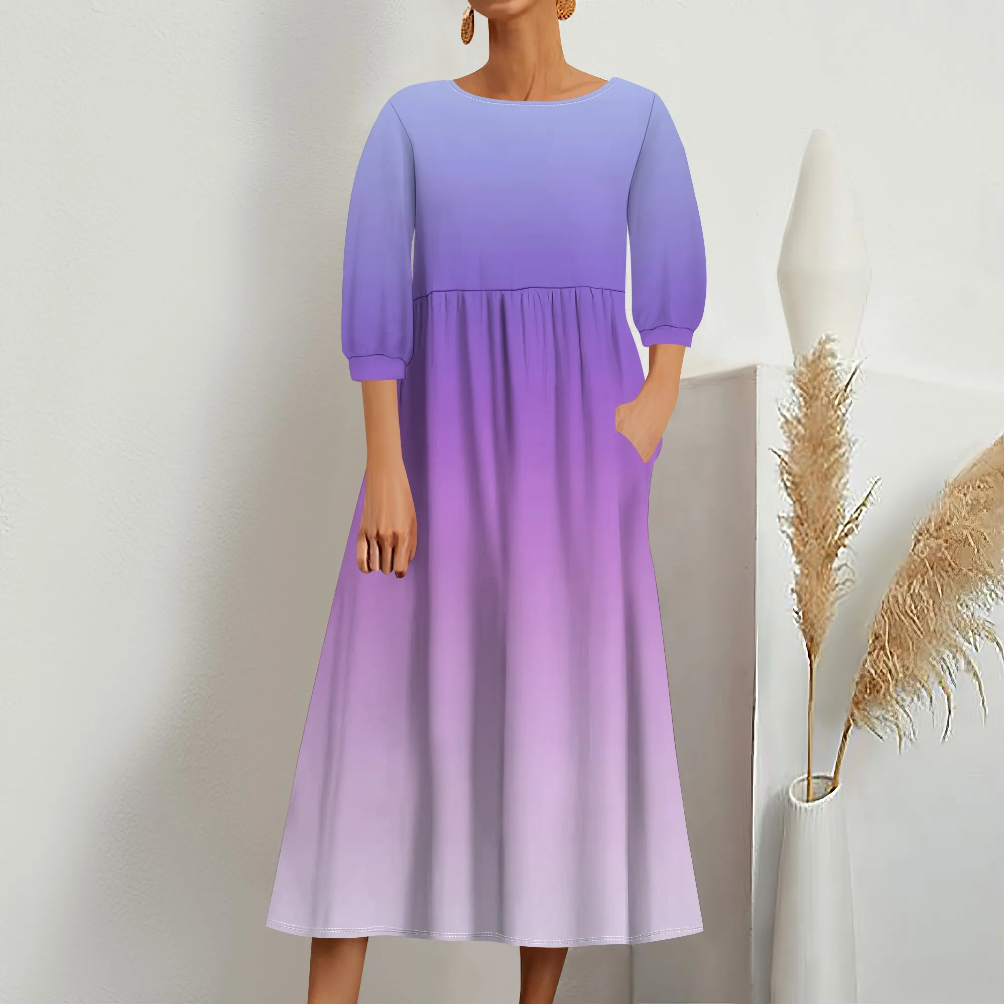 

Tshirt Dress for Women 2025 Casual Plus Size Fall Midi Dress Boho Floral Print Loose Flowy Long Dresses with Pockets