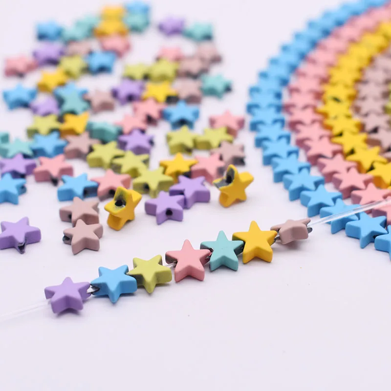 6mm Natural Hematite Beads Macarone Color Loose Spacer Beads Five-pointed Star Beads for Jewelry Making Diy Bracelet