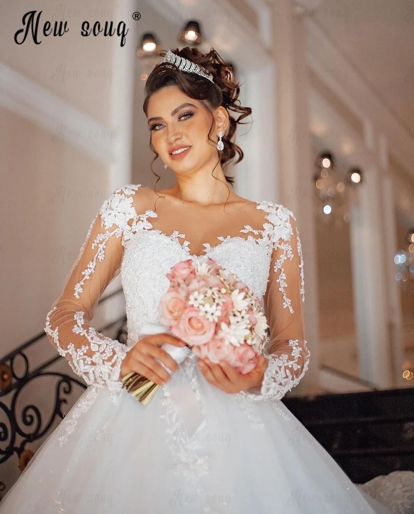 Vestido De novia De encaje musulmán De Dubái, vestidos De novia De lujo De Oriente Medio, talla grande, Vestido De novia con apliques De marfil 2023