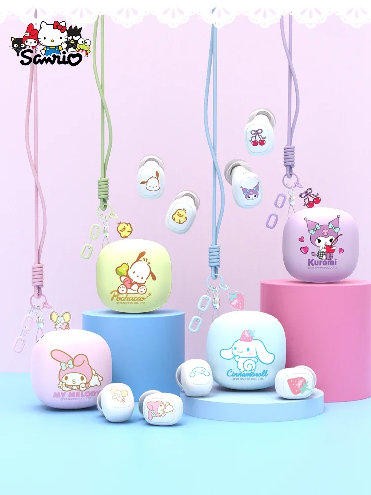 Sanrio Hello Kitty Bluetooth Headphones Kuromi Cute Wireless Headset My Melody Cinnamoroll Sport Noise Reduction Earphones