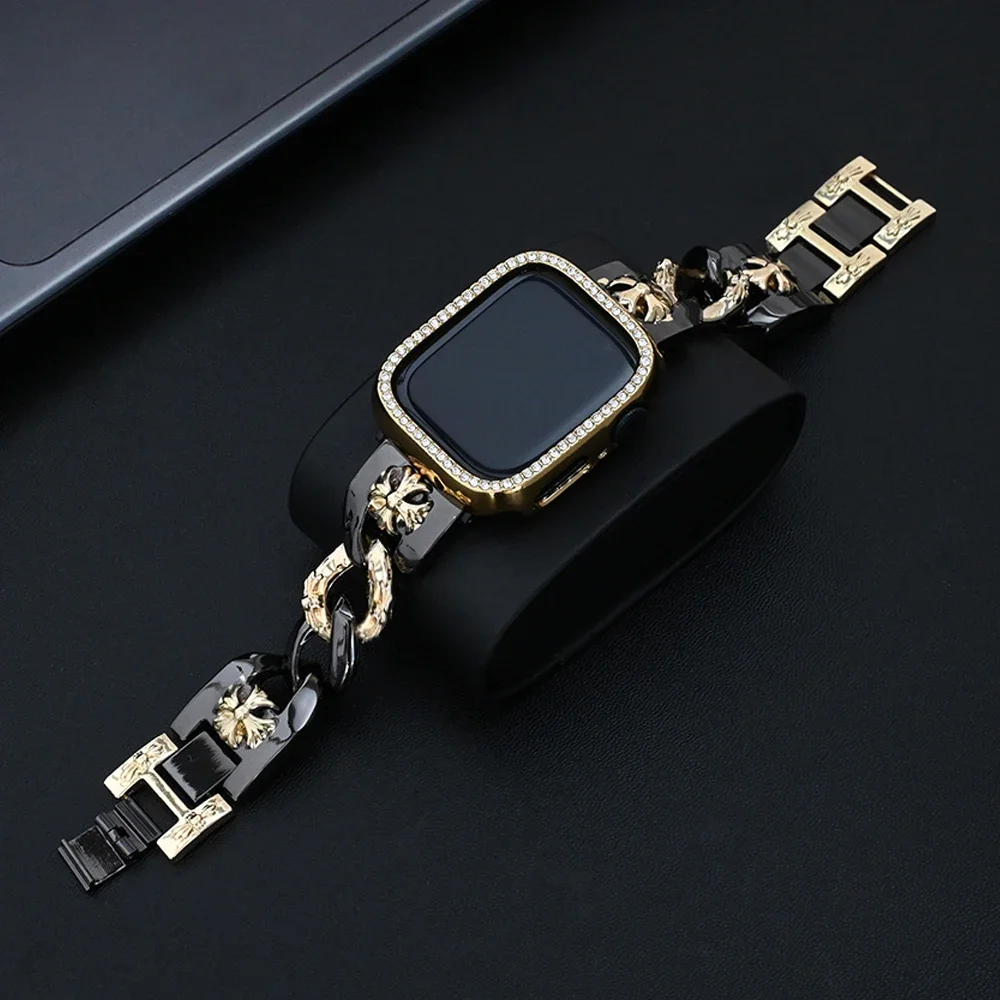 Diamond Case Band for Apple Watch Series 9 41mm 45mm Ultra 2 49mm Women Luxury Slim Bracelet iwatch 8 7 se 4 5 6 38 40mm 42 44mm