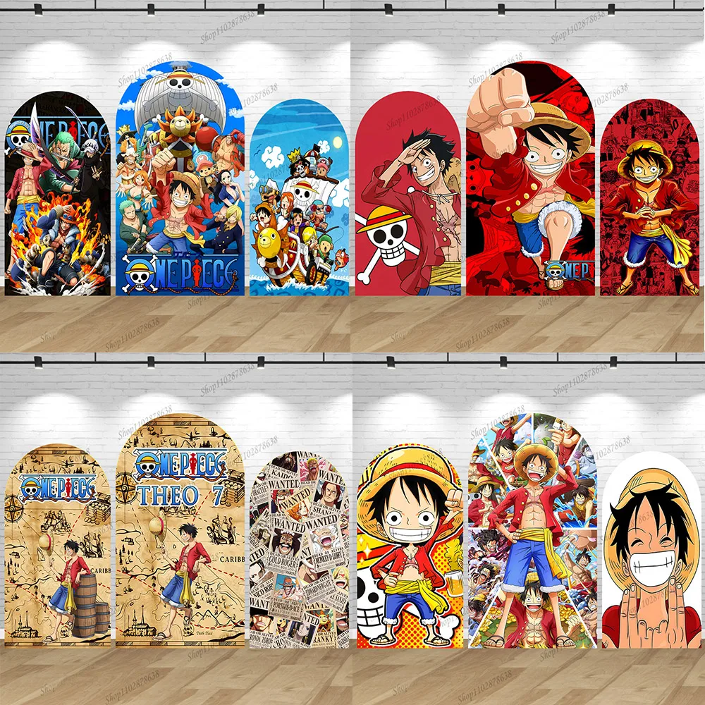 Housse d'arche d'anniversaire One Piece en Spandex élastique, toile de fond Monkey D. Luffy pour fête d'anniversaire de garçons et décoration de baby shower