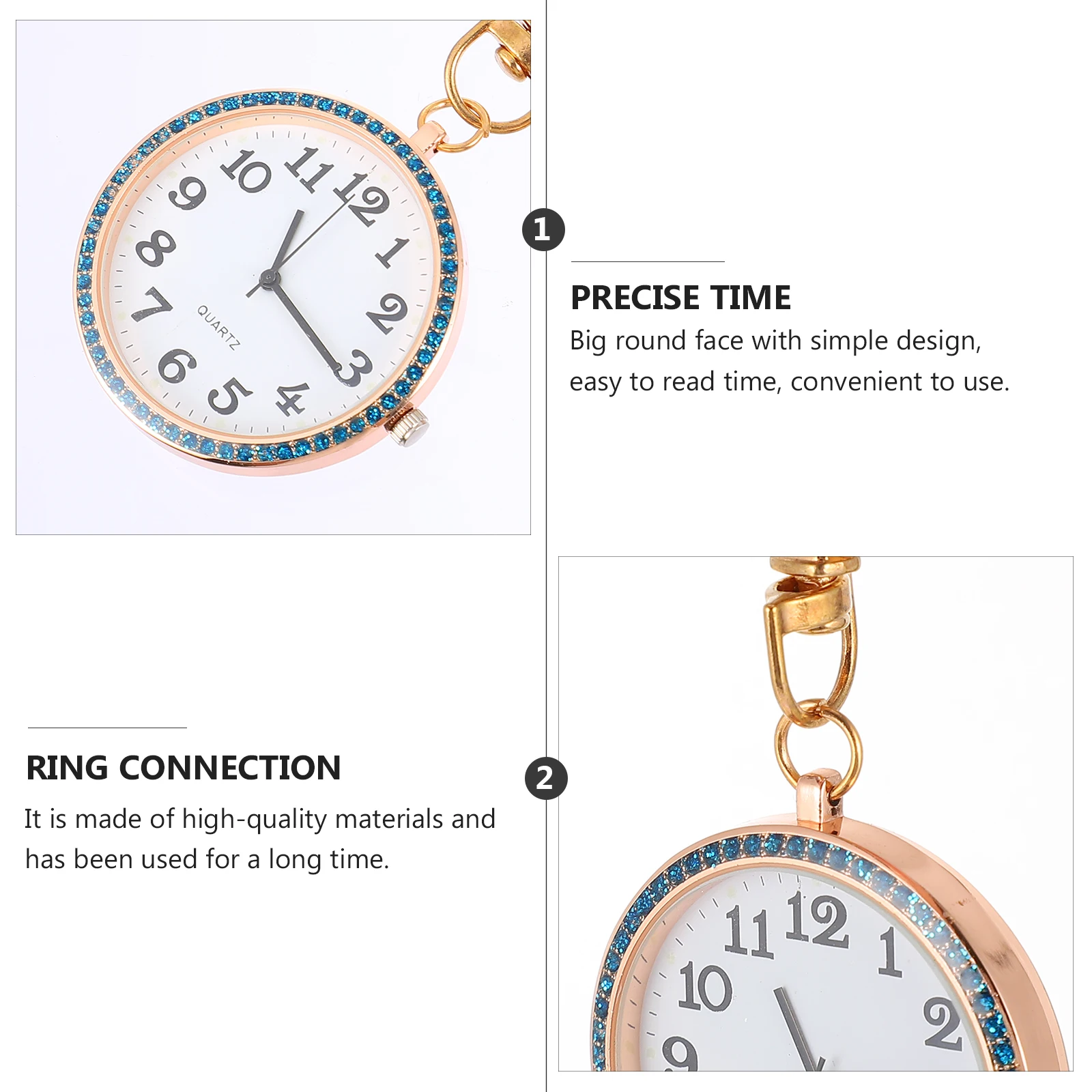 

2 Pcs Children's Keychain Nurse Hanging Table Unisex Pocket Watch Clip on Rhinestones Women Portable Ring
