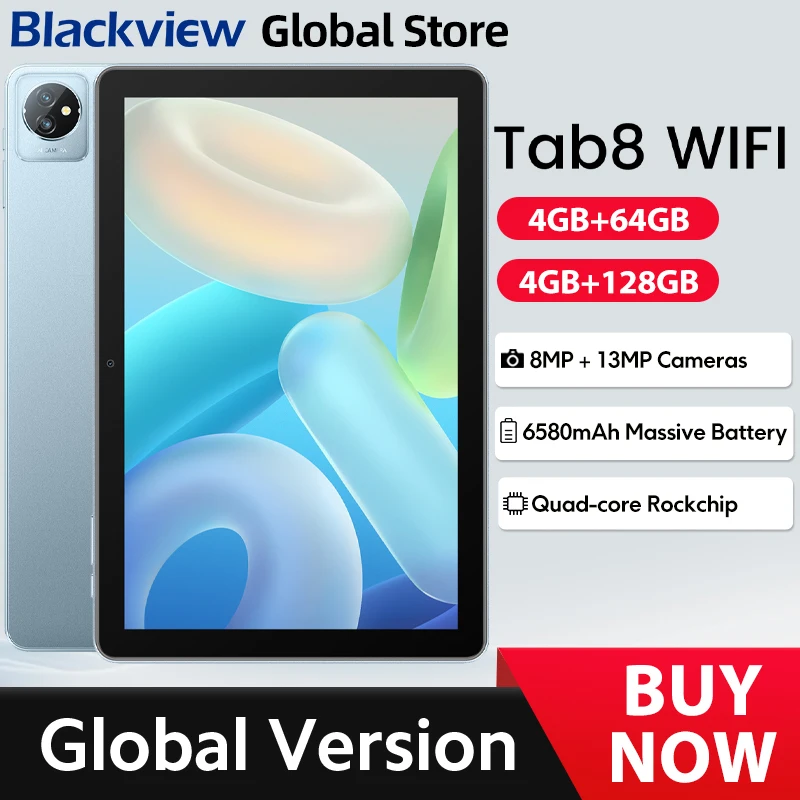 Blackview Tab 8 WiFi Tablet 10.1'' HD+ Display 4GB 128GB Quad Core 6580mAh 2.4G/5G WiFi6 Android 12 Pad 13MP Rear Camera PC