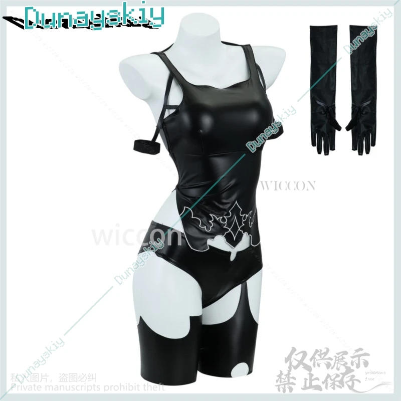 Anime Game Niel:Automataa YoRHa Cosplay No.2 Costume A2 Wig Black PU Tops Shorts Woman Sexy Carnival Halloween Party Suit Lolita