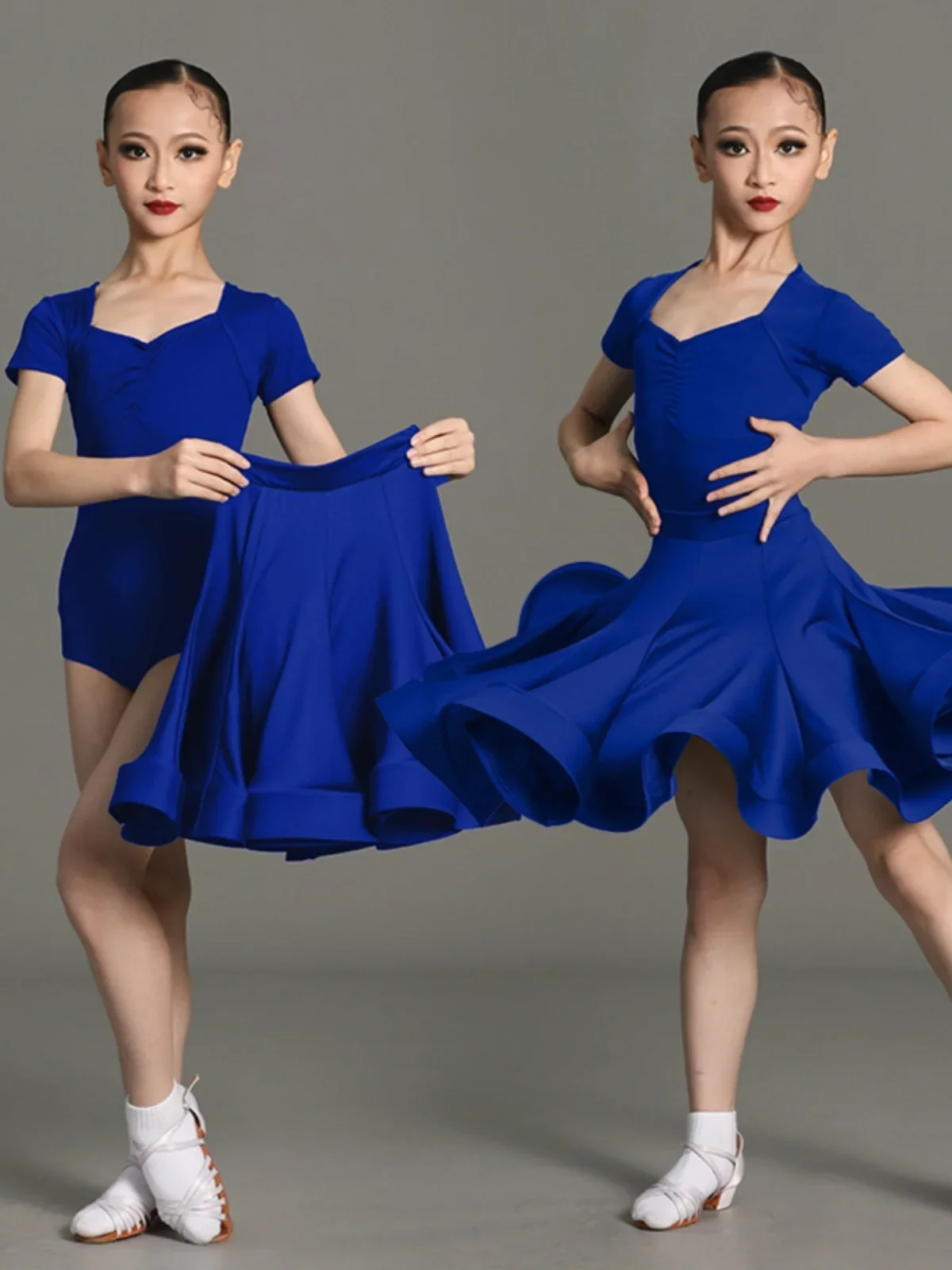 

2025ballroom latin Line Short Sleeve dress girls american dance rumba cha cha samba tango costume competition practice wear kids