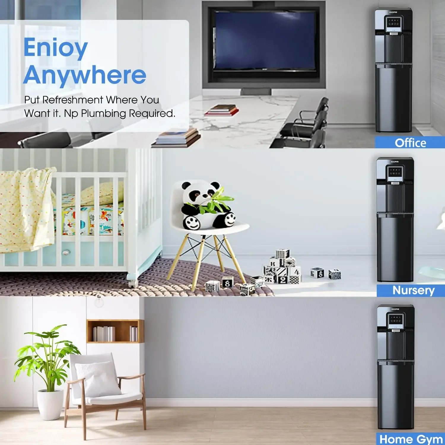 Loading Water Cooler Dispenser for 3 or 5 Gallon Bottles Indoor-Cold & Room Water, Built-in Ice Maker-18LBS per 24H Ice Making,