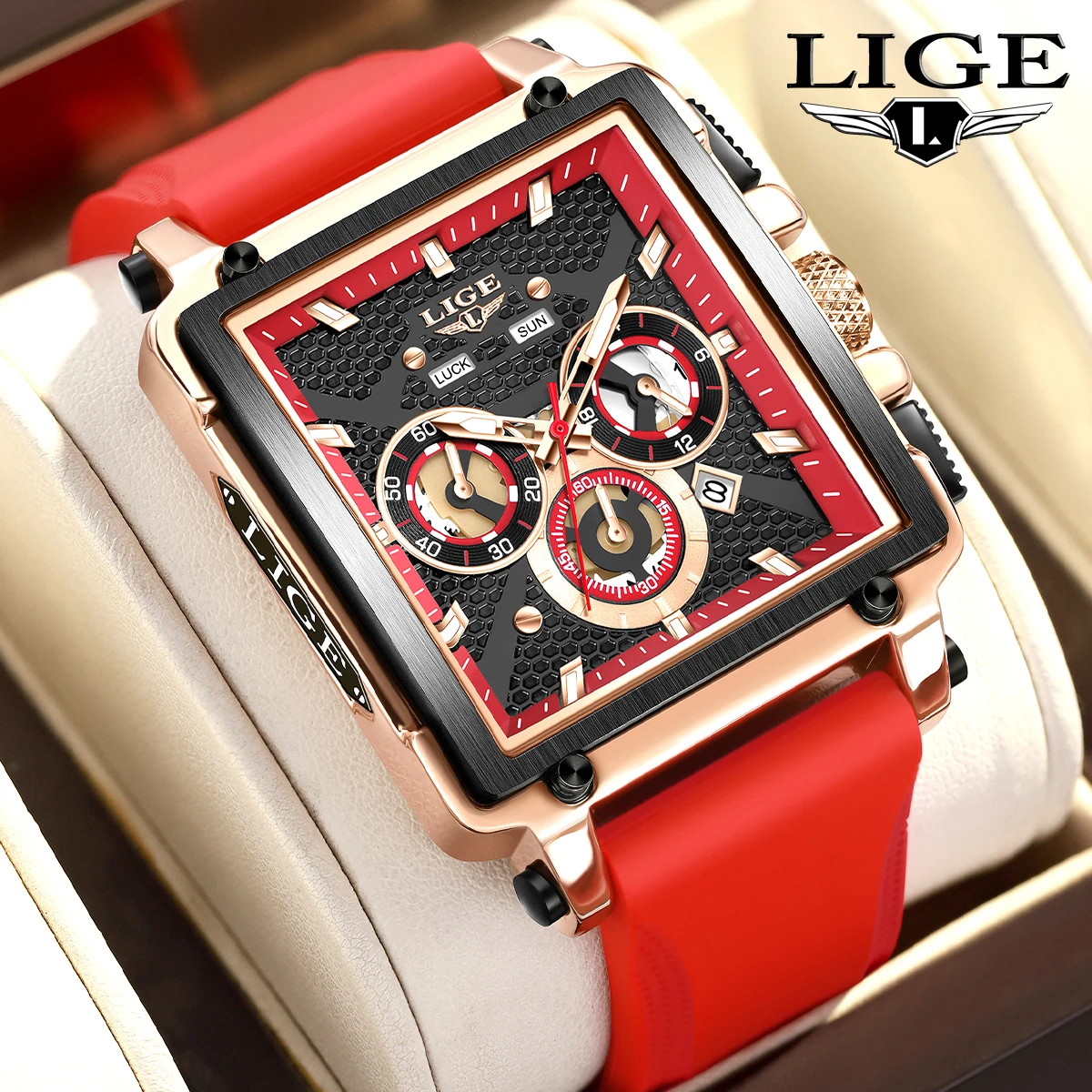 

LIGE мужские часы модный квадратный циферблат кожаный ремешок хронограф водостойкие спортивные часы роскошные оригинальные кварцевые наручные часы мужские Reloj
