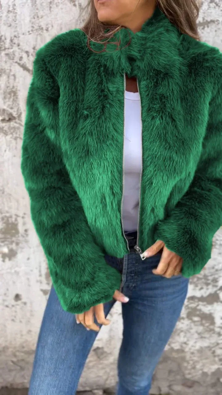 Damen Kunstpelzmäntel Dick Warm Maxi Stehkragen Kurzmantel Lässig Elegant Gespleißter Reißverschluss Herbst Winter Offener Schnitt 2026 – Detail 8