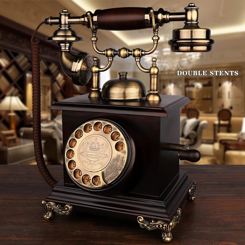 Classical Old Telephone European Vintage Fashion Solid Wood Home Retro Wired Fixed House Phone Nostalgic Landline For Office