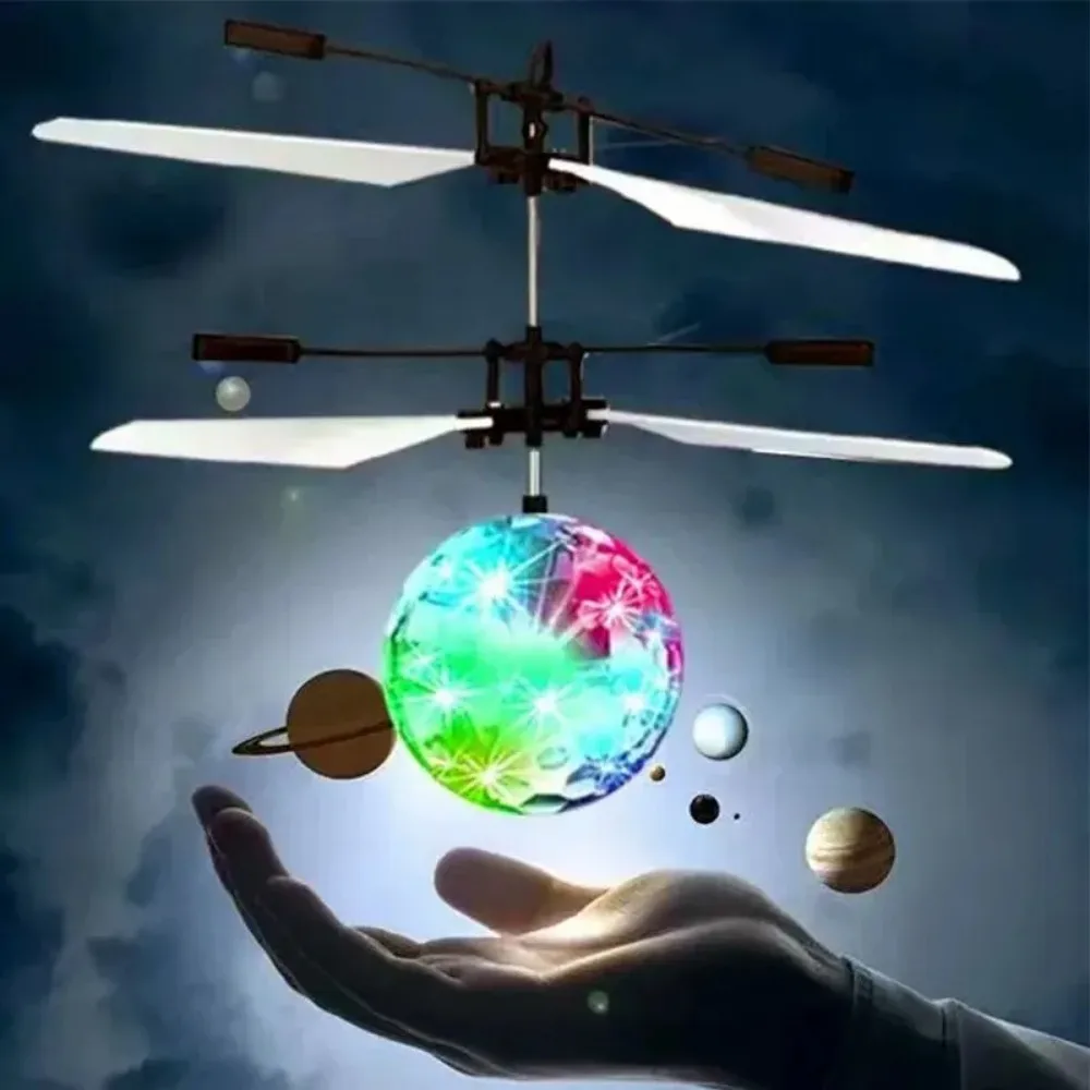 Hot-selling induction suspended crystal ball sense colorful ball induction flying helicopter children\'s toys Holiday gift