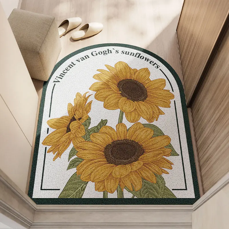 Sunflower Nordic Door Mat PVC Silk Loop Household Entrance Door Porch Mat Anti-dirty Non-slip Mat Can Be Cut Semi-circle Carpet