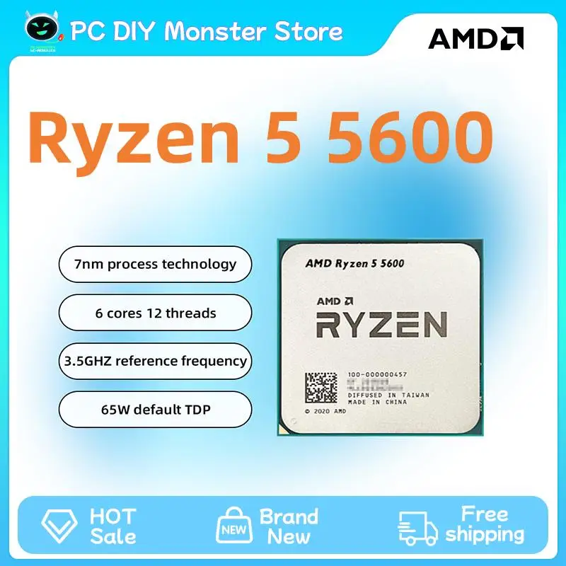 New! NEW AMD Ryzen 5 5600 R5 5600 3.5 GHz 6-Core 12-Thread CPU Processor 7NM L3=32M 100-000000927 Socket AM4 Graphics Chips