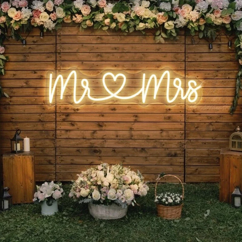 

Mr & Mrs Neon Sign LED Light Wedding Party Wall LED Neon Signs Room Hanging Aesthetic Decoration Gifts Miss Mrs Led Neon Light