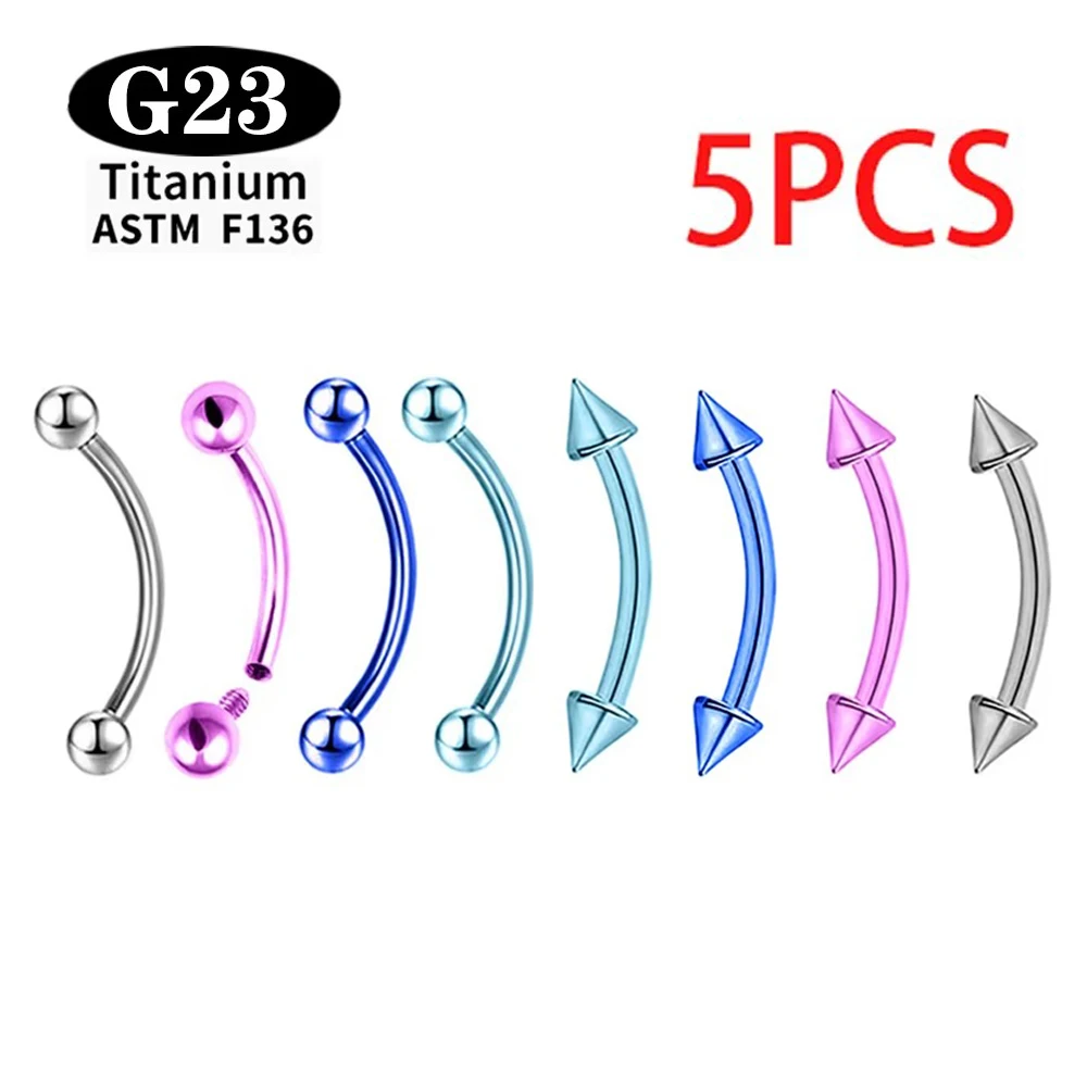 5pcs ASTM F136 Titanium banana Eyebrow Piercing Jewelry external internal thread Anodizing Ear Septum Helix Lip Tragus