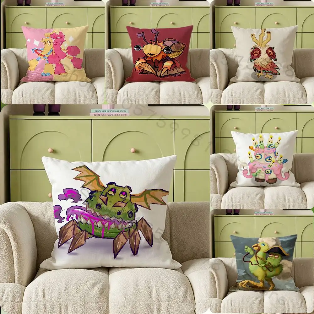 Cartoon My S-Singing M-Monsters Print Throw Pillow Cover Square Cushion Case for Living Room Bedroom Decor