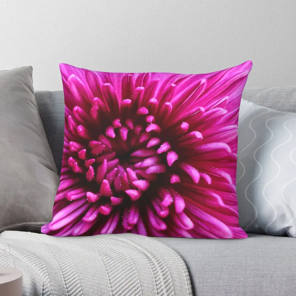 Closeup Of Pink Chrysanthemum Square Pillowcase Polyester Linen Velvet Pattern Zip Decor Pillow Case Room Cushion Cover