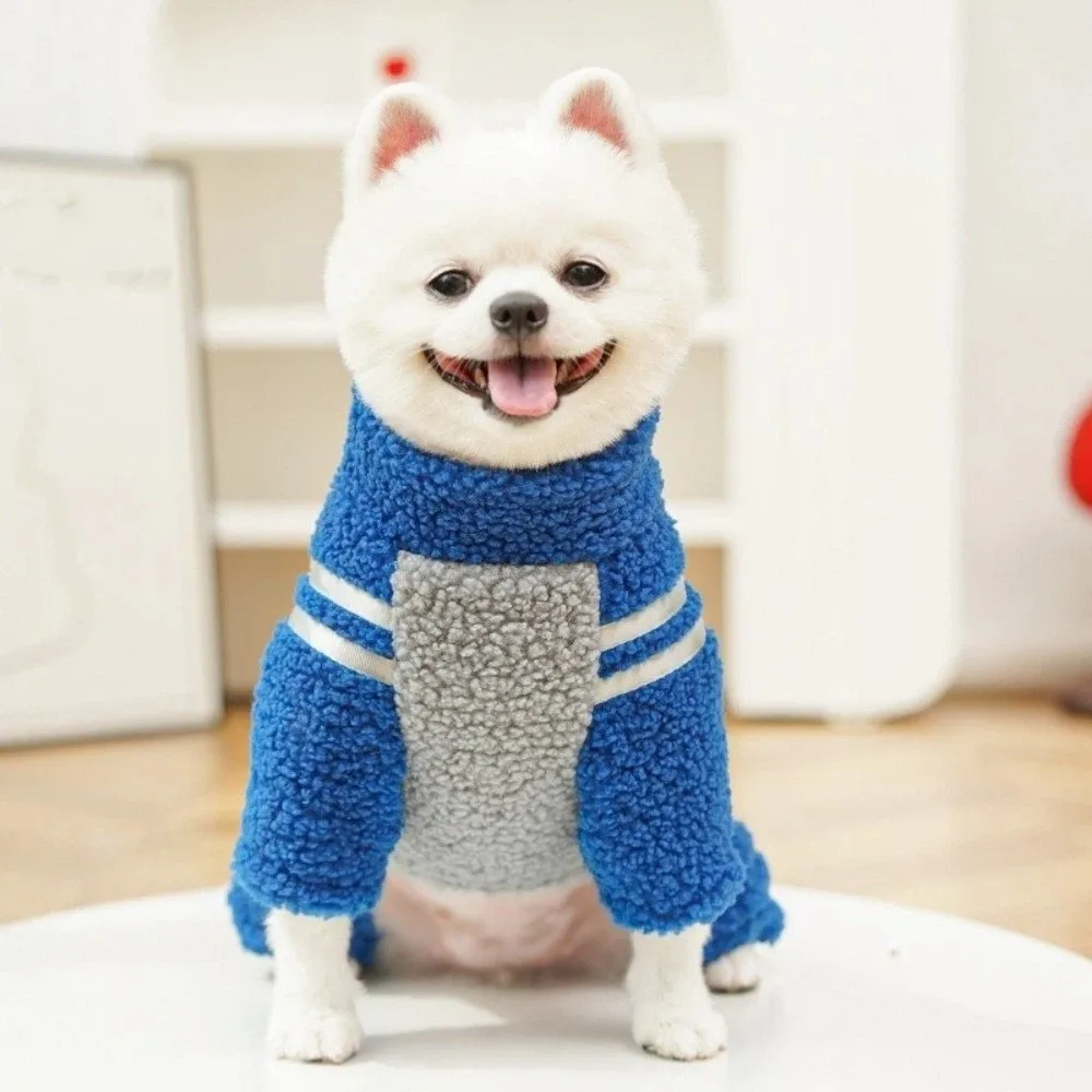 Thickened Winter Dog Clothes Warm Comfortable Pet Zipper Clothing Double-Sided Velvet Color Blocking Plush Dog Jumpsuits Outdoor