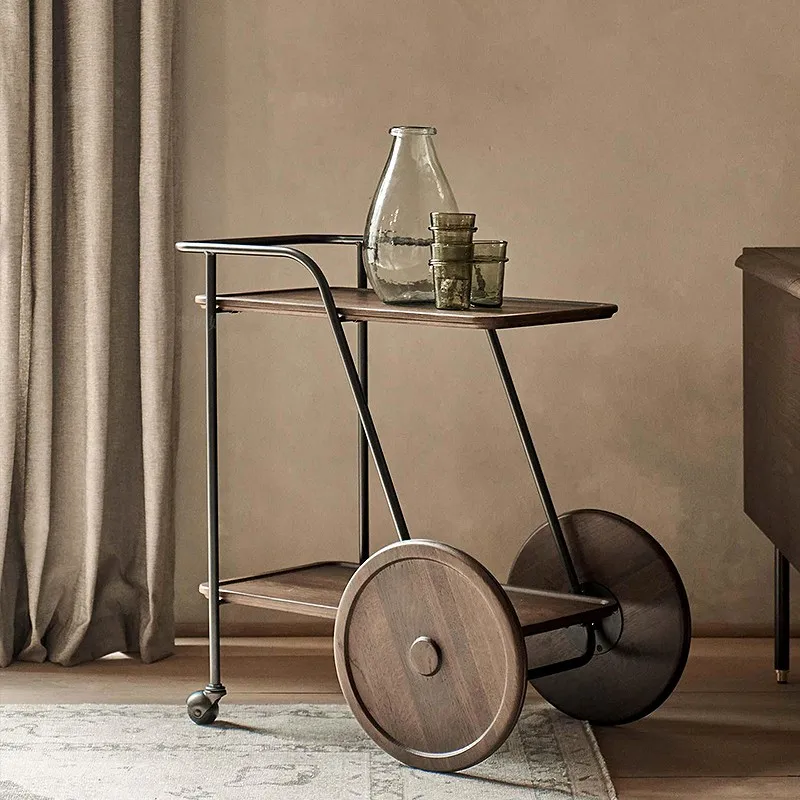 

High-end wine decorative dining car Solid wood metal edge mobile wine rack Bar cart Wine rack