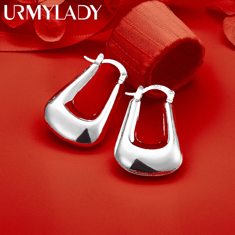 

URMYLADY 925 Sterling Silver Axe Hoop Earrings For Women Exquisite Luxury Charms Wedding Fashion Classic Jewelry