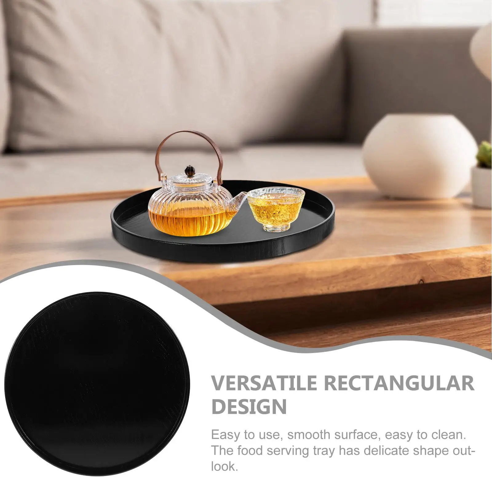 صينية شاي مستديرة سوداء خشبية 30 سنتيمتر متعددة الوظائف كعكة عموم أطباق حلوى الفاكهة تخدم وجبة خفيفة منزلية