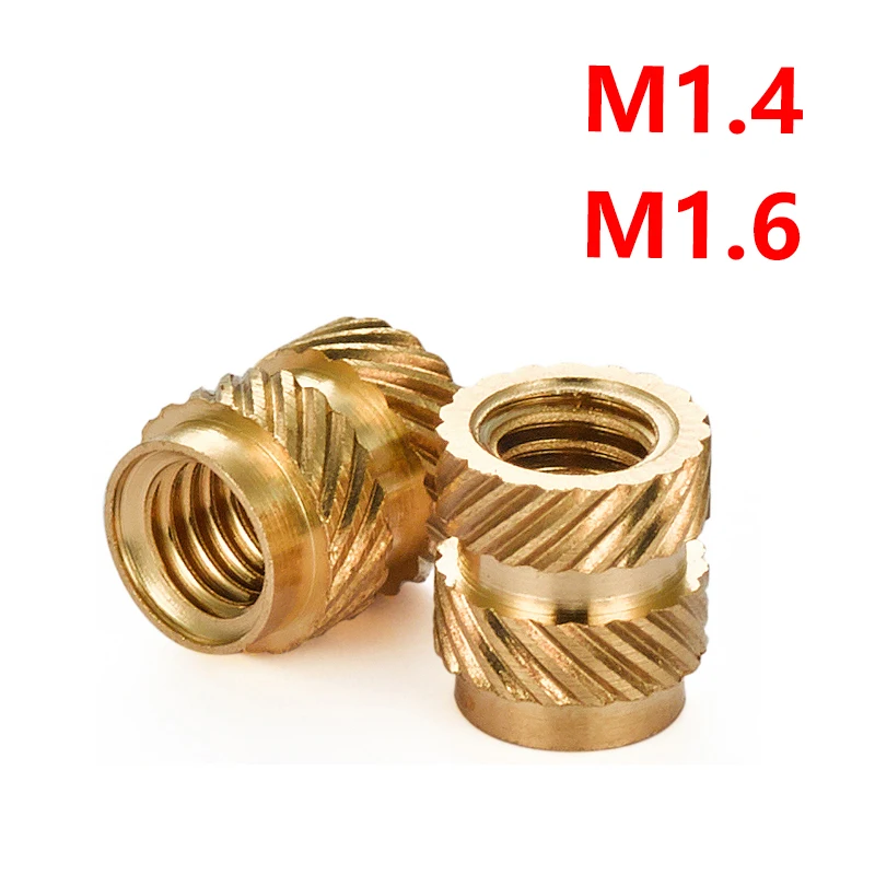 50pcs M1.4 M1.6 Brass Insert Embedded Nut Knurled Brass Threaded Heat Set Resistant Embedment Insert Nut