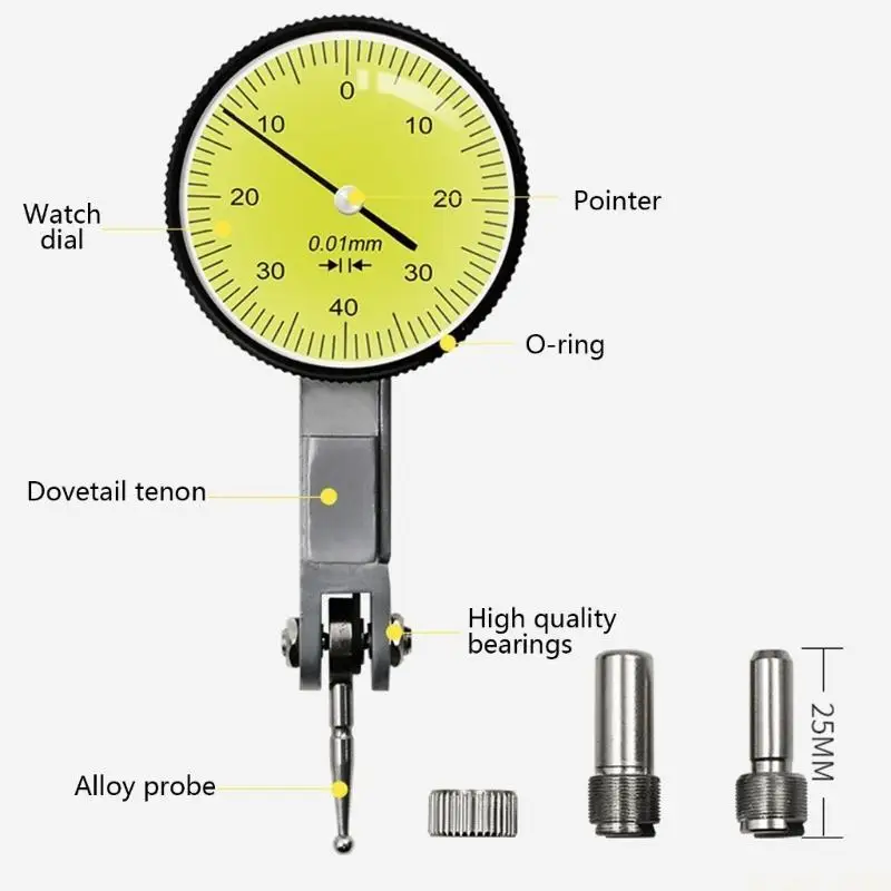 M5TC Precisions Metric Dovetail Dials Test Indicators Measuring Instrument Dials Gauge 0-0.8mm 0.01mm Level Gauge Scale