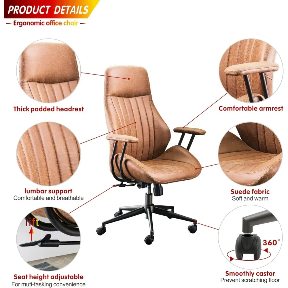 Silla ergonómica para ordenador de oficina, asiento giratorio con soporte Lumbar, espalda alta, altura ajustable