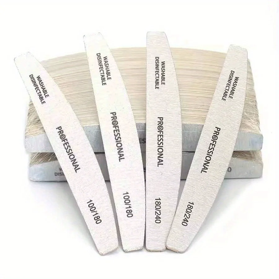 1/2/5/10/20/50 unids/lote limas de uñas profesionales de madera 100/180/240 tampón 100/180 bloque de papel de lija de barco gris pulidor de Gel lijado