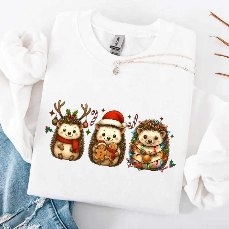 عيد الميلاد القنفذ العرق، سترة قبيحة الأسرة الرجعية أضواء عيد الميلاد منامة عرق هدية لها عيد الميلاد هدية الشتاء الحرارية هوديي