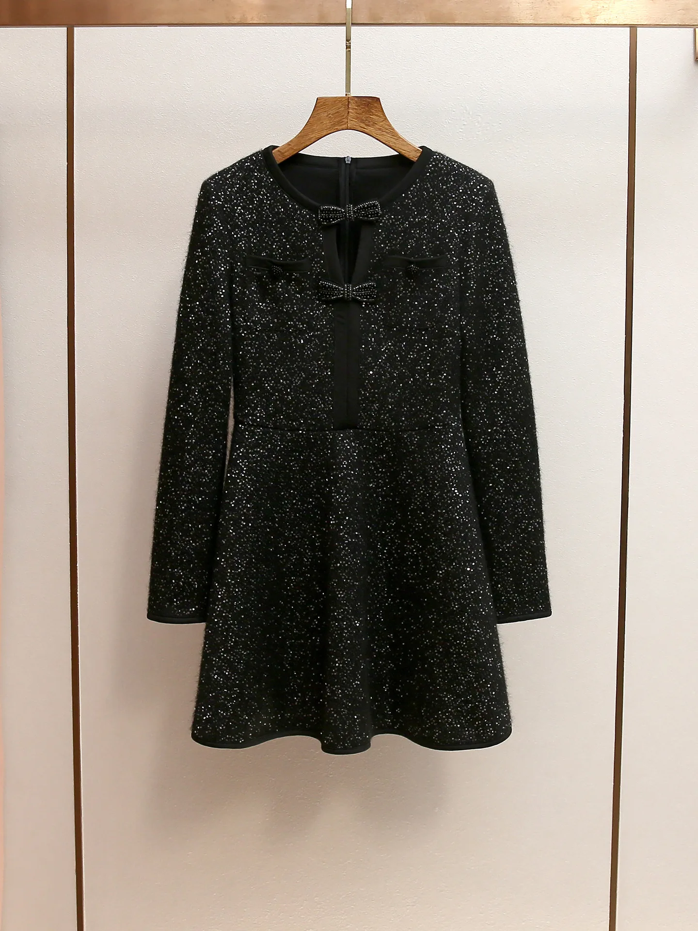 Autumn Winter New French Hepburn Style Hollowed-out Bow Sequin Slim Fit Ruffle Knit Dress winter dress woman robe soiree traf