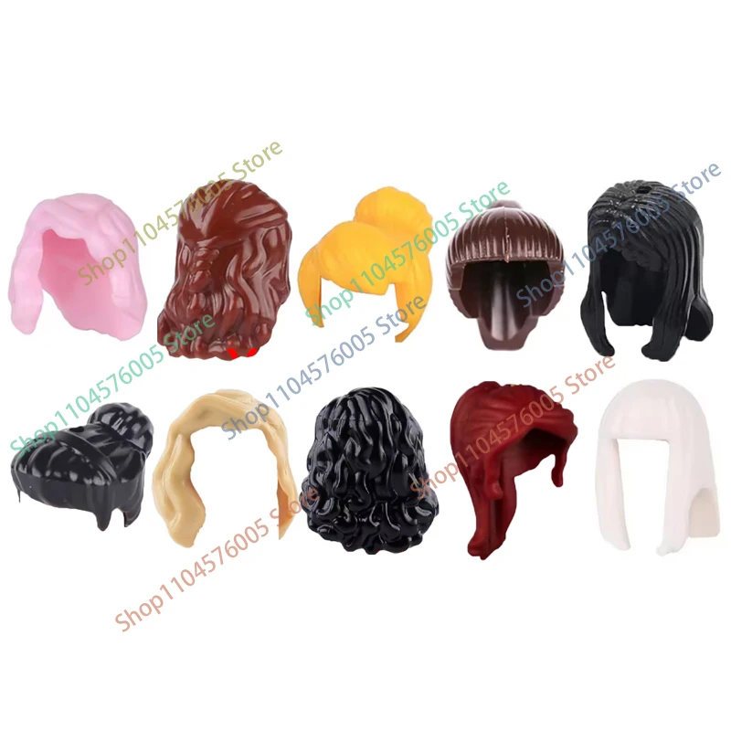 MOC Braune Haare Bausteine Stadt Figuren Körper Kreative Zubehör Blond Gold Weiß Teile DIY Hüte Mini Ziegel Montieren Spielzeug S04