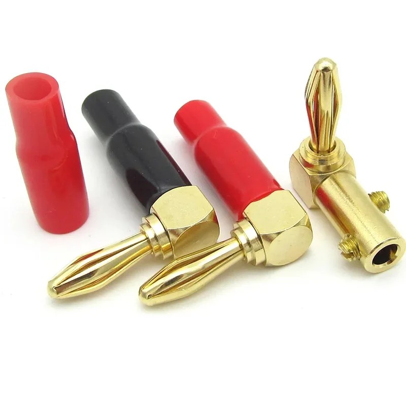 4mm L-shaped Right Angle Banana Plug Soft Plastic Shell 90 Degree Banana Connector Red Black for Audio Video Speaker